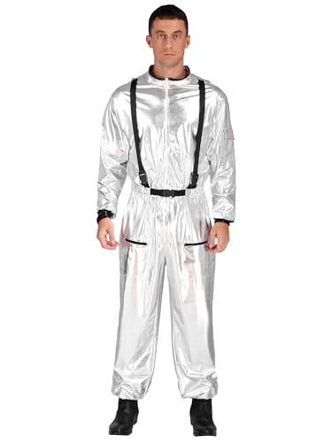 inhzoy Unisex Herren Damen Astronauten Kostüm Metallic Overall Halloween Fashingskostüm Weltraumfahrer Kostüm Space Cosplay Outfit Silber XXL von inhzoy