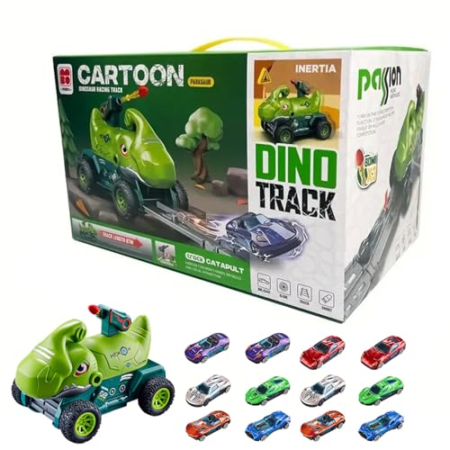 inkaa Dinosaurier-Auswurfspielzeug für Kinder, Dinosaurier-Spielzeug für Kinder - Cartoon-transformierendes Trägheitsspielset - Lernspielzeug mit Auswurf-Rennstrecke als Geburtstagsgeschenk, buntes von inkaa