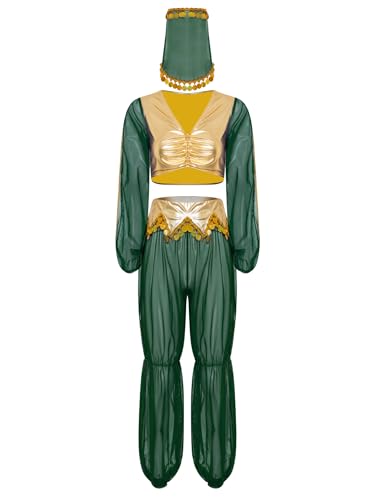 inlzdz Arabische Prinzessin Kostüm Für Damen Teiliges Set Glitzernde Pailletten Quaste Crop Top Mit Hose Schleier Grün XXL inlzdz Arabische Prinzessin Kostüm Für Damen Teiliges Set Glitzernde Pailletten Quaste Crop Top Mit Hose Schleier Grün XXL von inlzdz