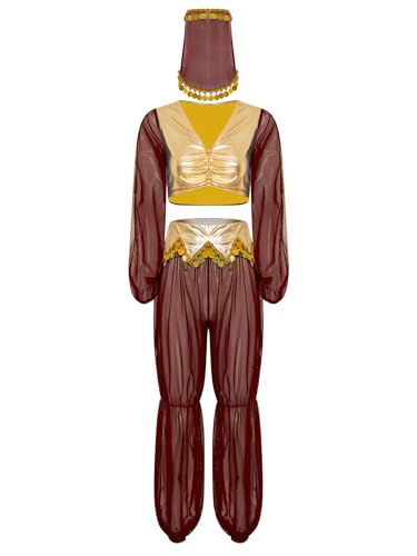 inlzdz Arabische Prinzessin Kostüm Für Damen Teiliges Set Glitzernde Pailletten Quaste Crop Top Mit Hose Schleier Rot S von inlzdz