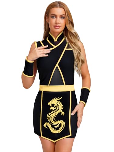 inlzdz Damen Erwachsene Ninja Kostüm Ärmellos Drachen Druck Cosplay Outfit Für Halloween Motto Party Gelb M inlzdz Damen Erwachsene Ninja Kostüm Ärmellos Drachen Druck Cosplay Outfit Für Halloween Motto Party Gelb M von inlzdz