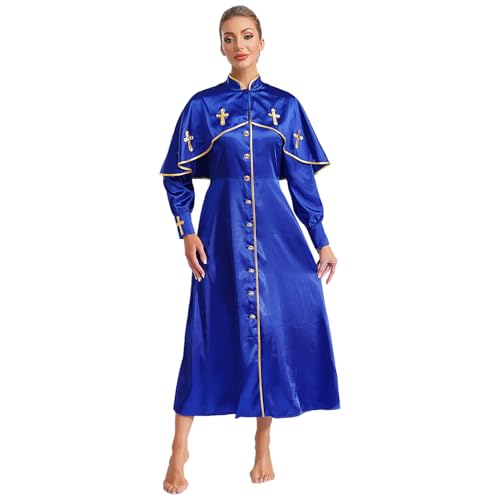 inlzdz Damen Priester Klerus Robe Lang Cassock Tunika Kleid Maxikleid für Chor Katholische Kirche Mottoparty Blau 4XL inlzdz Damen Priester Klerus Robe Lang Cassock Tunika Kleid Maxikleid für Chor Katholische Kirche Mottoparty Blau 4XL von inlzdz
