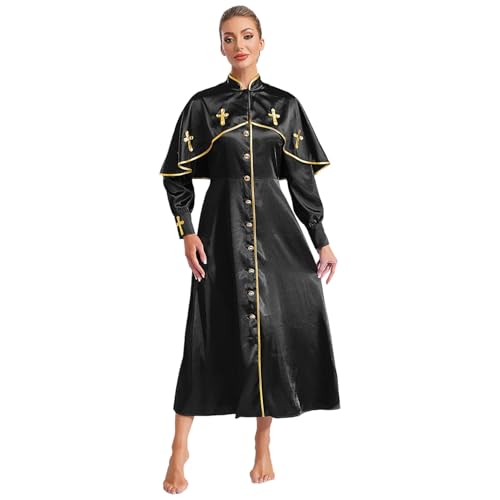 inlzdz Damen Priester Klerus Robe Lang Cassock Tunika Kleid Maxikleid für Chor Katholische Kirche Mottoparty Schwarz 4XL inlzdz Damen Priester Klerus Robe Lang Cassock Tunika Kleid Maxikleid für Chor Katholische Kirche Mottoparty Schwarz 4XL von inlzdz