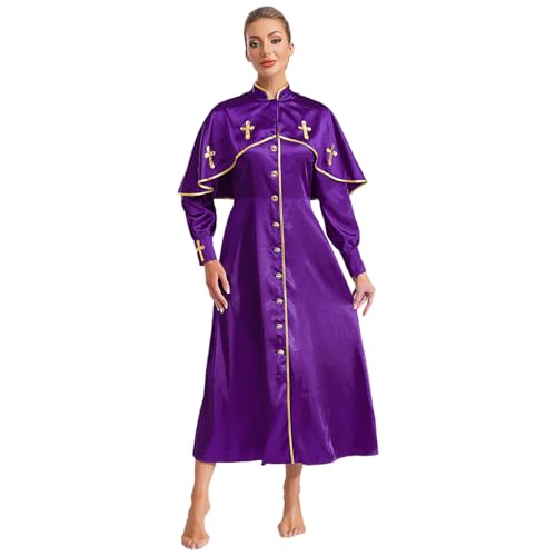 inlzdz Damen Priester Klerus Robe Lang Cassock Tunika Kleid Maxikleid für Chor Katholische Kirche Mottoparty Violett 4XL inlzdz Damen Priester Klerus Robe Lang Cassock Tunika Kleid Maxikleid für Chor Katholische Kirche Mottoparty Violett 4XL von inlzdz