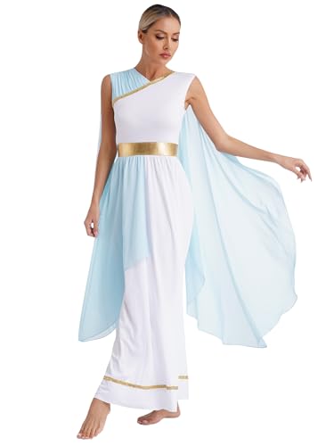 inlzdz Damen Römische Göttin griechische Halloween Kostüm Dress Up Kleid Partykostüm Ägyptische Königin Kostüm für Frauen Hellblau XL von inlzdz