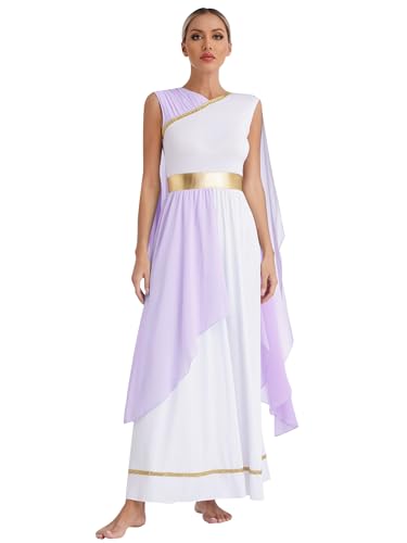 inlzdz Damen Römische Göttin griechische Halloween Kostüm Dress Up Kleid Partykostüm Ägyptische Königin Kostüm für Frauen Lavendel S von inlzdz