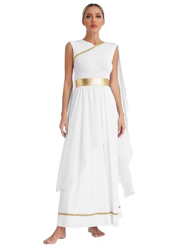 inlzdz Damen Römische Göttin griechische Halloween Kostüm Dress Up Kleid Partykostüm Ägyptische Königin Kostüm für Frauen Weiß S von inlzdz