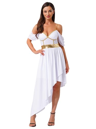 inlzdz Frauen Antikes Griechisches Kleid Römische Toga Kostüm Asymmetrischer Saum Halloween Party Outfit Weiß S von inlzdz