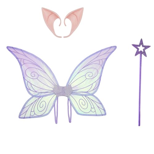inlzdz Glänzende Durchsichtige Flügel Blumen Fee Zauberstab Elfe Spitze Ohren Für Maskerade Fancy Dress Party Lila Einheitsgröße inlzdz Glänzende Durchsichtige Flügel Blumen Fee Zauberstab Elfe Spitze Ohren Für Maskerade Fancy Dress Party Lila Einheitsgröße von inlzdz