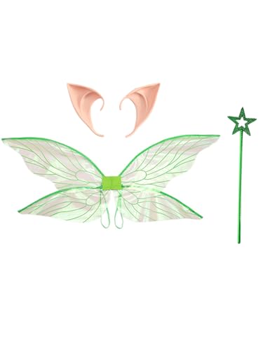 inlzdz Glitzernde Libellenflügel Mit Elfenohren Und Feenstab Für Halloween Kostümparty Grün Einheitsgröße inlzdz Glitzernde Libellenflügel Mit Elfenohren Und Feenstab Für Halloween Kostümparty Grün Einheitsgröße von inlzdz