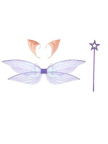 inlzdz Glitzernde Libellenflügel Mit Elfenohren Und Feenstab Für Halloween Kostümparty Lila Einheitsgröße inlzdz Glitzernde Libellenflügel Mit Elfenohren Und Feenstab Für Halloween Kostümparty Lila Einheitsgröße von inlzdz