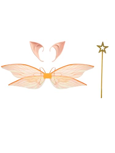inlzdz Glitzernde Libellenflügel Mit Elfenohren Und Feenstab Für Halloween Kostümparty Orange Einheitsgröße inlzdz Glitzernde Libellenflügel Mit Elfenohren Und Feenstab Für Halloween Kostümparty Orange Einheitsgröße von inlzdz