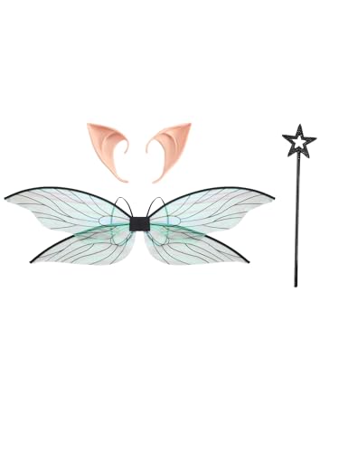 inlzdz Glitzernde Libellenflügel Mit Elfenohren Und Feenstab Für Halloween Kostümparty Schwarz Einheitsgröße inlzdz Glitzernde Libellenflügel Mit Elfenohren Und Feenstab Für Halloween Kostümparty Schwarz Einheitsgröße von inlzdz