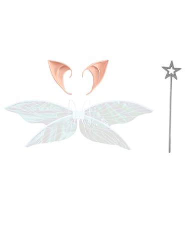 inlzdz Glitzernde Libellenflügel Mit Elfenohren Und Feenstab Für Halloween Kostümparty Weiß Einheitsgröße inlzdz Glitzernde Libellenflügel Mit Elfenohren Und Feenstab Für Halloween Kostümparty Weiß Einheitsgröße von inlzdz