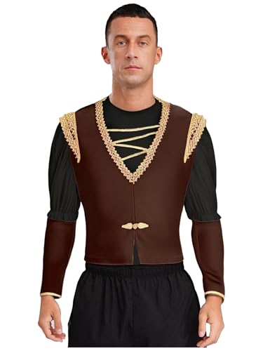 inlzdz Herren Mittelalter Kleidung Ballett Oberteil Hemd Tanztop Halbarm Shirts mit Goldbesatz Bühnen Performance Kostüm Schwarz&Braun M inlzdz Herren Mittelalter Kleidung Ballett Oberteil Hemd Tanztop Halbarm Shirts mit Goldbesatz Bühnen Performance Kostüm Schwarz&Braun M von inlzdz