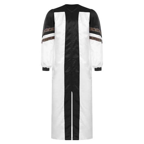 inlzdz Herren Priester Robe Kostüm Chorrobe Langarm Mantel Lang mit Reißverschluss Erwacshene Taufen Kostüm Fasching Mottoparty Schwarz 3XL von inlzdz