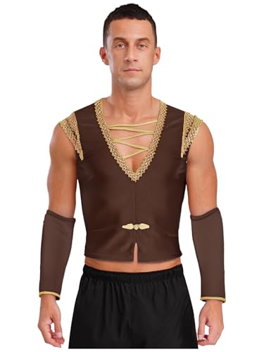 inlzdz Herren Prinz Kostüm Weste Ballett Tanz Top Oberteil mit V-Ausschnitt Ärmeln Tanzkostüm Steampunk Mittelalter Kleidung Braun XXL inlzdz Herren Prinz Kostüm Weste Ballett Tanz Top Oberteil mit V-Ausschnitt Ärmeln Tanzkostüm Steampunk Mittelalter Kleidung Braun XXL von inlzdz