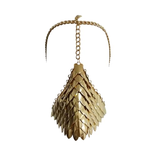 inlzdz Kettenpanzer Masken Metallischer Schmuck Gesichtskette Cyberpunk Kostüm Für Frauen Männer Gold Einheitsgröße von inlzdz