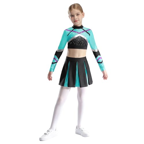 inlzdz Mädchen Cheerleading Outfit Langarm Crop Tops Kurz Tanztop mit Minirock Faltenrock Kinder Tanz Kostüm Blau Grün 158-164 inlzdz Mädchen Cheerleading Outfit Langarm Crop Tops Kurz Tanztop mit Minirock Faltenrock Kinder Tanz Kostüm Blau Grün 158-164 von inlzdz