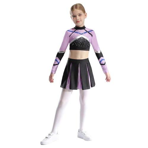 inlzdz Mädchen Cheerleading Outfit Langarm Crop Tops Kurz Tanztop mit Minirock Faltenrock Kinder Tanz Kostüm Helles Lila 158-164 inlzdz Mädchen Cheerleading Outfit Langarm Crop Tops Kurz Tanztop mit Minirock Faltenrock Kinder Tanz Kostüm Helles Lila 158-164 von inlzdz