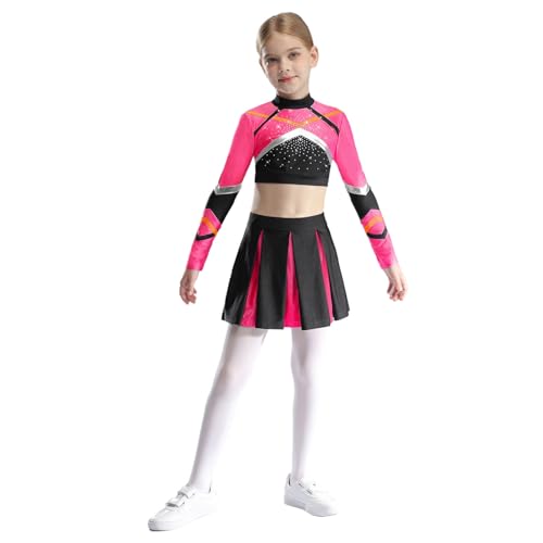 inlzdz Mädchen Cheerleading Outfit Langarm Crop Tops Kurz Tanztop mit Minirock Faltenrock Kinder Tanz Kostüm Hot Pink 134-140 inlzdz Mädchen Cheerleading Outfit Langarm Crop Tops Kurz Tanztop mit Minirock Faltenrock Kinder Tanz Kostüm Hot Pink 134-140 von inlzdz