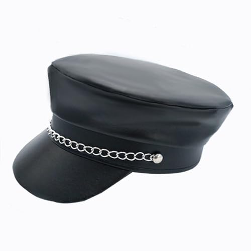 inlzdz Männer Flachdach Pu Leder Biker Cap Mit Kette Marineblau Polizei Hut Punk Biker Cap Schwarz Einheitsgröße inlzdz Männer Flachdach Pu Leder Biker Cap Mit Kette Marineblau Polizei Hut Punk Biker Cap Schwarz Einheitsgröße von inlzdz