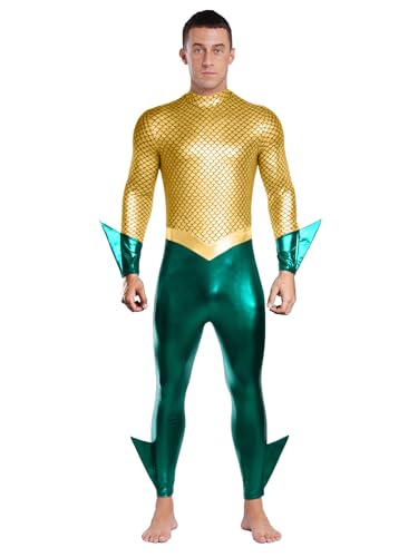 inlzdz Männer Halloween Film Cosplay Overall Fischschuppen Druck Metallisch Glänzend Langärmliger Einteiler Romper Goldgrün M inlzdz Männer Halloween Film Cosplay Overall Fischschuppen Druck Metallisch Glänzend Langärmliger Einteiler Romper Goldgrün M von inlzdz