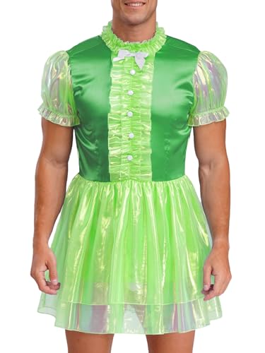 inlzdz Männer Sissy Maid Glitzer Puffärmel Rüschenkleid Verschließbares Crossdress Kostüm Halloween Kleid Grün S inlzdz Männer Sissy Maid Glitzer Puffärmel Rüschenkleid Verschließbares Crossdress Kostüm Halloween Kleid Grün S von inlzdz