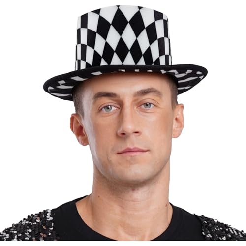inlzdz Magician Top Hats Color Block Striped Clown Hat Für Kinder Erwachsene Zirkus Kostüm Party Schwarz-Weiß-Plaid Einheitsgröße inlzdz Magician Top Hats Color Block Striped Clown Hat Für Kinder Erwachsene Zirkus Kostüm Party Schwarz-Weiß-Plaid Einheitsgröße von inlzdz