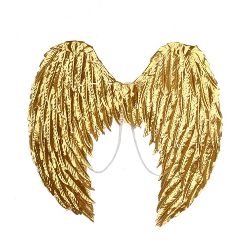 inlzdz Metallisch Glänzende Engelsflügel Kostüm Simuliert Federflügel Für Halloween Themenveranstaltungen Gold M Einheitsgröße von inlzdz