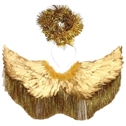 inlzdz Metallisch Glänzende Engelsflügel Simulieren Federflügel Mit Folien Girlanden Stirnband Für Halloween Party Gold Einheitsgröße inlzdz Metallisch Glänzende Engelsflügel Simulieren Federflügel Mit Folien Girlanden Stirnband Für Halloween Party Gold Einheitsgröße von inlzdz
