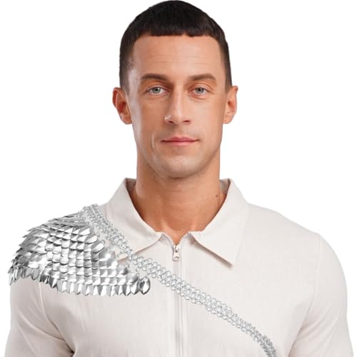 inlzdz Mittelalterliche Rüstung Schuppenpanzer Kettenpanzer Schulterpanzer Für Halloween Cosplay Kostümparty Silber Einheitsgröße von inlzdz