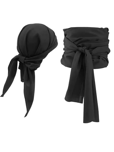 inlzdz Piratenkostüm Accessoires Damen Herren Stück Piratentuch Hut Schärpe Gürtel Für Halloween Cosplay Party Schwarz Einheitsgröße von inlzdz