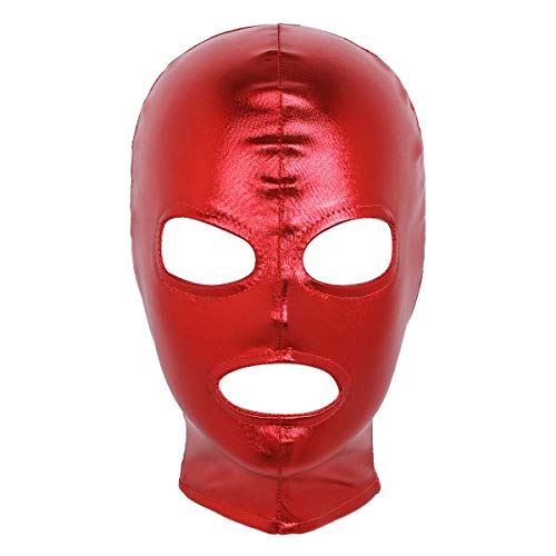 inlzdz Unisex Leder Kopfmaske Full Cover Latex Maske Fetisch Haubenmaske Rollenspiel Kostüm Sex Spielzeug Elastische Kopfhaube mit Augen und Mund Öffnung Rot One Size von inlzdz
