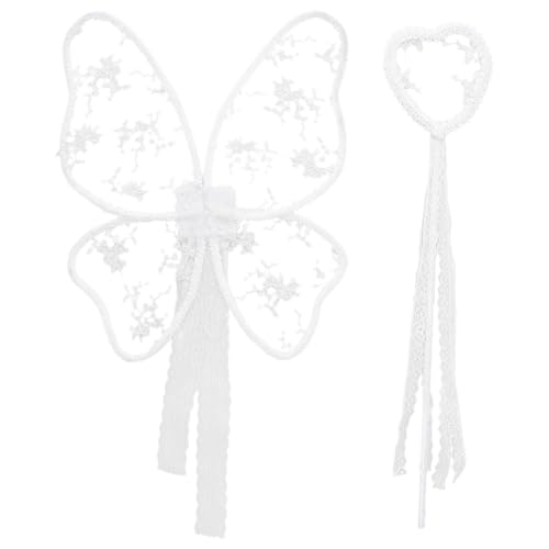 inlzdz Zarte Feen Schmetterlingsflügel Bestickte Blumenflügel Mit Feenstab Für Halloween Kostüm Typ B-1 Einheitsgröße von inlzdz