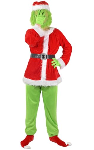 ioFlask Grünes Monster-Kostüm, Weihnachten, Erwachsene, Halloween-Outfit für Damen und Herren, grünes Kostüm, Weihnachtsmann, Cosplay, 7-teilig ioFlask Grünes Monster-Kostüm, Weihnachten, Erwachsene, Halloween-Outfit für Damen und Herren, grünes Kostüm, Weihnachtsmann, Cosplay, 7-teilig von ioFlask