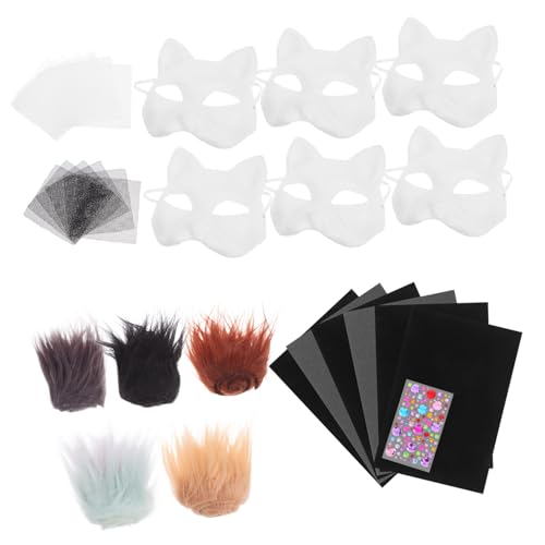 iplusmile 1 Satz Katzenmasken-Set tiermasken selber machen Katzenmasken zum bemalen Bemalbare Tiermaske Katzenmaske selber machen katze gesichtsmaske leere Katzenmasken Papier Schwarz von iplusmile