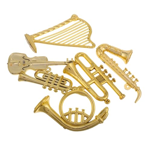 iplusmile 12 Stück Musikinstrument Dekorationszubehör Posaunenzubehör Kleinkind Musikspielzeug Puppenhaus Miniaturen Miniatur Puppenhaus Zubehör Posaunen Ornament Kunststoff Golden von iplusmile