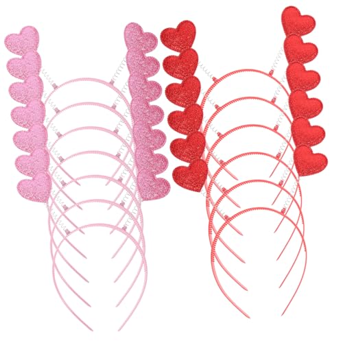 iplusmile 12 Stück Teiliges Herzförmiges Stirnband Rote und Pinke Mädchen Haarreife Leichtes Party Headwear Wiederverwendbarer Karneval Kopfschmuck für Valentinstag und Festliche Anlässe von iplusmile