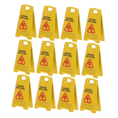 iplusmile 12 Stück Teiliges Miniatur Warnschild für Puppenhäuser Realistische Nasse Boden Warnzeichen Kreative Sicherheitszeichen für Rollenspiele und Pädagogisches Spiel von iplusmile