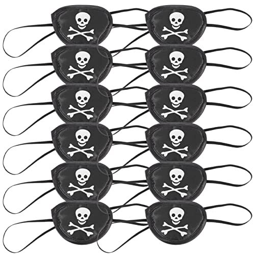 iplusmile 12Stücke Piraten Augenklappen mit Schädelmuster Cosplay Augenmaske für Erwachsene für Halloween Karneval und Piratenpartys Bequem und Leicht Vielseitig von iplusmile