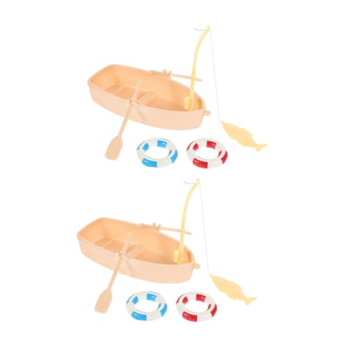 iplusmile 2 Sätze Miniatur Fischerboot Modell mit Schwimmring und Paddel Detailgetreue Mikro Szene Deko für Puppenhaus DIY Landschaft Schlafzimmer und Fotorequisiten von iplusmile