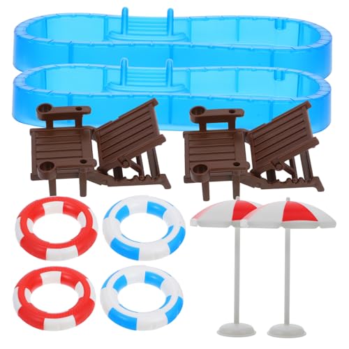 iplusmile 2 Sätze Miniatur Puppenhaus Schwimmbad Teilig mit Schwimmring Strandstuhl Glatte Oberfläche Kindgerecht Langlebig für Mikrolandschaft und Spielset Dekoration von iplusmile