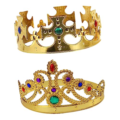 iplusmile 2 Stück Kronen Teilig Goldene Party Kronen mit Schmucksteinen Königliche Cosplay Kopfbedeckung für Halloween Geburtstagsfeier Karneval Stabil und Komfortabel Festliche Accessoires von iplusmile