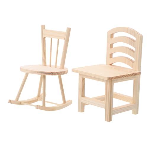iplusmile 2 Stück Mini Stuhl Puppenhaus Schaukelstuhl Sessel Puppenhaus Miniatur Sessel Kleiner Stuhl Tischdekoration Stuhldekor Puppenhaus Hocker Modell Beige Kiefernholz von iplusmile