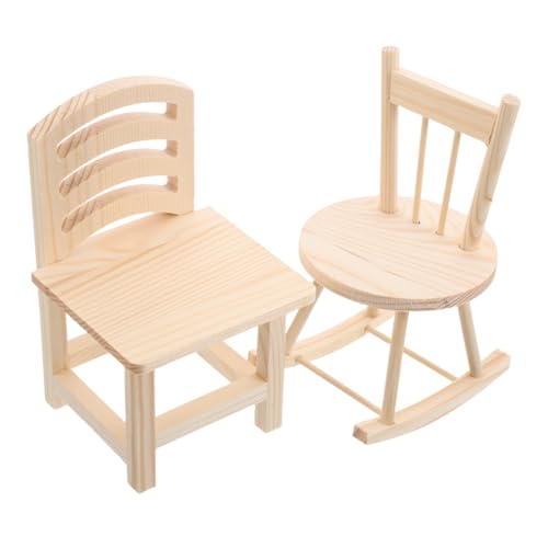 iplusmile 2 Stück Mini-Stuhl Stuhlanzeige DIY -landschaftsspielzeug Möbelverzierung Mini -schaukelstuhl Für Dollhouse Mini-holzstuhl Zubehör Für Puppenhäuser Aus Holz Kiefernholz Beige von iplusmile