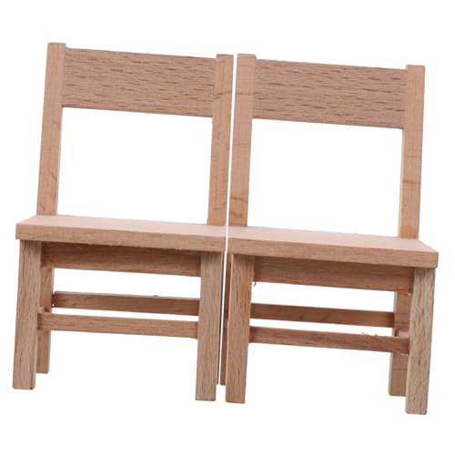 iplusmile 2 Stück Miniatur Holzstuhl Modell Verschleißfeste Puppenhaus Möbel Naturholz Mini Stühle für Puppenhaus Wohnzimmer DIY Miniatur Szene und Dekoration von iplusmile