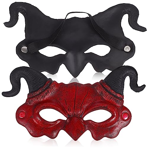 iplusmile 2 Stück Rotes Teufelsmaske mit Schafshorn Design Leichte PU Schaum Horror Cosplay Maske für Erwachsene und Jugendliche Elastisch und Angenehm für Halloween Party und Gruselige von iplusmile