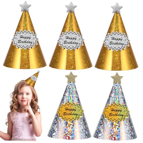 iplusmile 20 Stück Teiliges Sternförmige Geburtstagsmützen in Gold und Silber Leicht und Bequem Festliche Partyhüte für Mädchen und Jungen für Geburtstagsfeiern und Kinderpartys von iplusmile