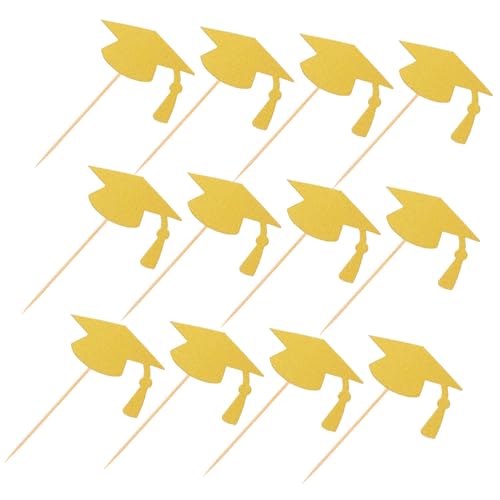 iplusmile 24 Stück Kuchendekoration Der Abschlusssaison Abschlusskappe Kuchendekoration Cupcake-topper Mit Abschlussmotiv Grad Cap Kuchendeckel Dekoration Der Abschlusstorte Golden Papier von iplusmile